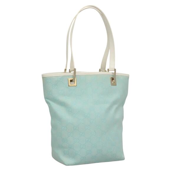 GUCCI GG Canvas Tote Bag Light Blue Gold 002 002 - Picture 1 of 16